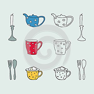 Hand- drawn Tea Coffee symbols