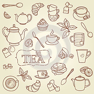 Hand drawn tea doodle concept vector