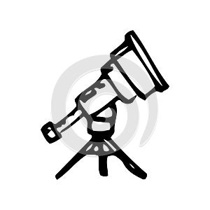 Hand Drawn telescope doodle. Sketch style icon. Decoration element. Isolated on white background. Flat design. Vector illustration