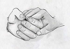 Hand drawn tender hands sketch