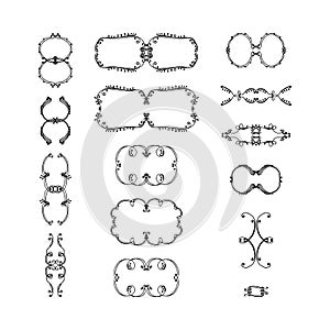 Hand drawn text dividers, decorative design elements set. Black and white vector isolated illustration.