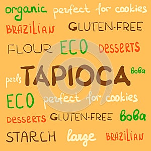 Hand drawn text and words as tapioca, Brazilian