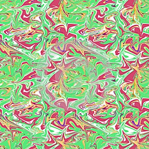 Hand drawn texture with liquid paint. Green red abstract marble seamless pattern background, interesting structure. Background for