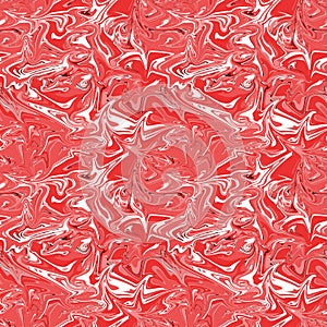 Hand drawn texture with liquid paint. Red abstract marble seamless pattern background, interesting structure, monochrome color.