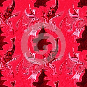 Hand drawn texture with liquid paint. Red and crimson abstract marble seamless pattern background, interesting structure.