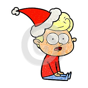 hand drawn textured cartoon of a staring man wearing santa hat