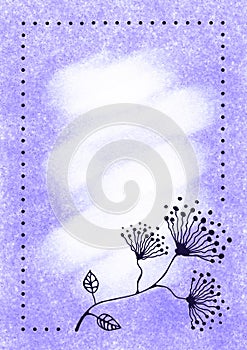 Hand drawn textured floral background. Card with flowers, leaves and brushstrokes