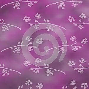 Hand drawn textured floral background.Vintage violet template with branch with flowers and leaves.