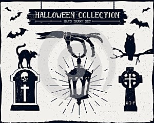 Hand drawn textured Halloween set.