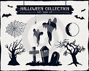 Hand drawn textured Halloween set.