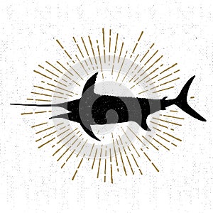 Hand drawn textured icon with swordfish vector illustration