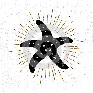 Hand drawn textured vintage icon with starfish vector illustration