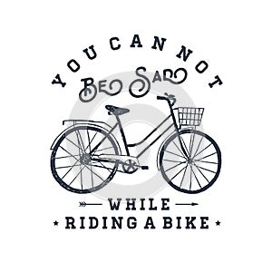 Hand drawn textured vintage label with bicycle vector illustration