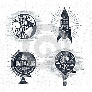 Hand drawn textured vintage labels set of vector illustrations.