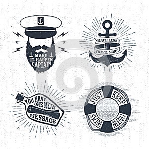 Hand drawn textured vintage labels set with vector illustrations.