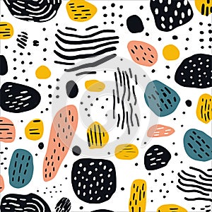 Hand drawn textures. Isolated vector illustration. Seamless pattern, trendy design elements. Set of background texture drops, line