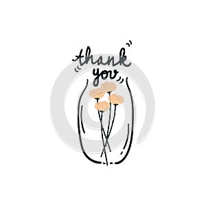 Hand drawn thank you with flower in a jar vector illustration