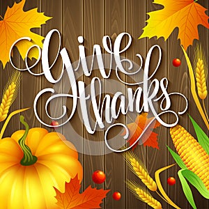 Hand drawn thanksgiving greeting card with leaves