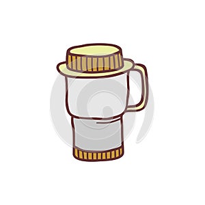 Hand drawn thermo mug, sketch colored vector illustration