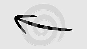 Hand drawn thin arrow graphic animation. Alpha channel. Doodle arrow on transparent background motion design