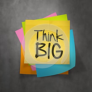 Hand drawn Think BIG phrase on sticky note texture background