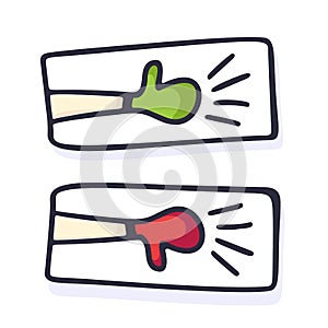 Hand drawn thumbs up and down. Like and unlike business isolated sketch vector Illustration of hand with thumb up finger, ok and