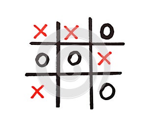 Hand drawn tic-tac-toe game on white background