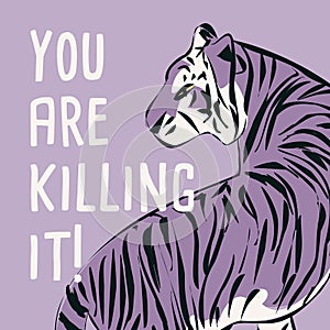 Hand drawn tiger with feminist phrase and message, girl power and feminism concept, vector illustration