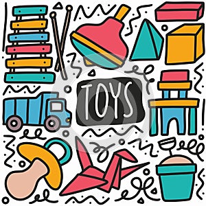 hand drawn toys doodle set