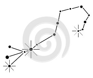 Hand-drawn traced Scorpius constellation in black color on a white background. Zodiac chart.