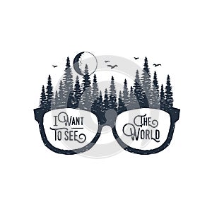 Hand drawn travel badge with textured vector illustration.