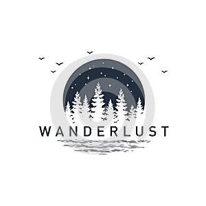 Hand drawn travel badge with textured vector illustration.