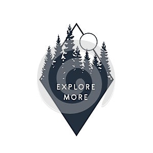 Hand drawn travel badge with textured vector illustration.