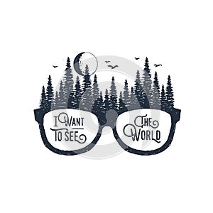 Hand drawn travel badge with textured vector illustration. photo
