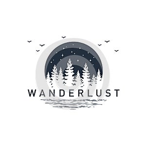 Hand drawn travel badge with textured vector illustration. photo