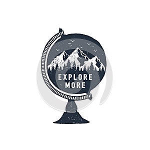 Hand drawn travel badge with textured vector illustration. photo