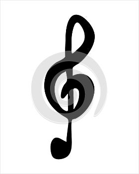 Hand drawn of treble clef. Music note sign icon. Simple vector icon. Black music clef icon. Vector illustration in