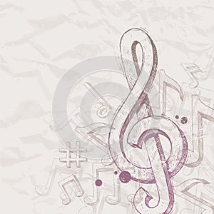 Hand drawn treble clef and notes