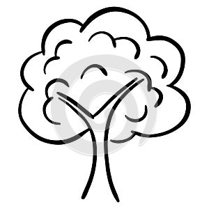 Hand drawn tree. Doodle. Ecology concept. Isolated on white background. Vector illustration.