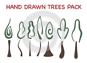 Hand drawn trees pack with original lines