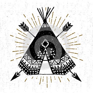 Hand drawn tribal icon with a textured teepee vector illustration photo