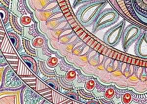 Hand-drawn tribal paysley pattern, mandala style. White and bright colors