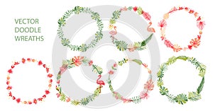Hand drawn tropical flower wreath collection