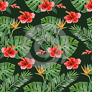 Hand drawn tropical plants seamless