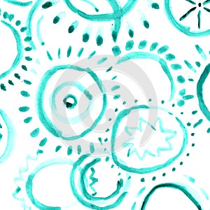 Hand Drawn Turquoise Abstract Watercolor Geometrical Background