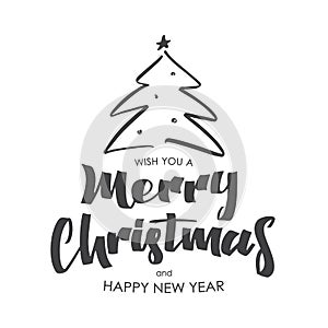 Hand drawn type lettering composition of Merry Christmas and Happy New Year on white background
