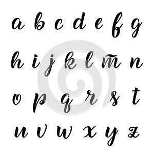 Hand drawn typeface. Brush painted letters. Handwritten script alphabet isolated on white background. Handmade alphabet