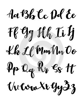 Hand drawn typeface set isolated on white. Brush painted characters: