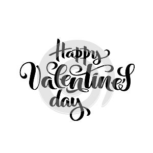 Hand drawn typography for Happy Valentine`s day, holiday of lovers with flat style red heart as symbol of love for celebration