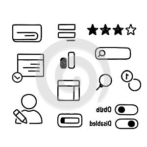 Hand Drawn UI UX Elements Collection Set of Sketch Style Interface Icons